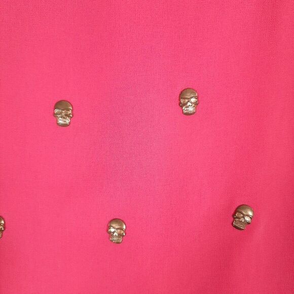 Rapsodia Layered Pink Mesh Tank with Gold Skull Medallions Ruffled Back X-Small - Picture 5 of 15